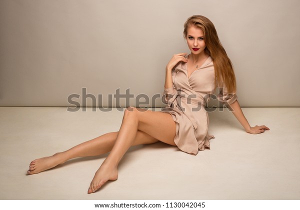 Beautiful Blonde Girl Long Beautiful Legs Stock Photo Edit Now 1130042045