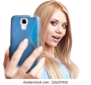 A Beautiful Blonde  Girl Taking Selfie 