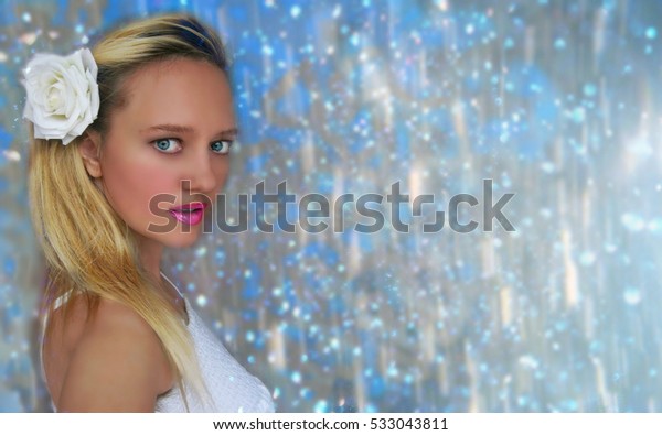 Beautiful Blonde Girl Tanned Skin Blue Stock Photo Edit Now