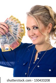 Beautiful Blonde Woman With Australian Money