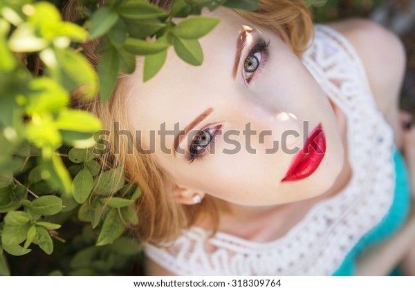 Beautiful Blonde Woman Curly Short Bob Stock Photo Edit Now