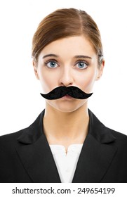 Beautiful Blonde Woman With A Fake Moustache