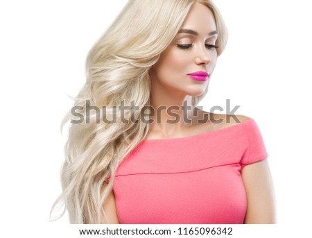 Beautiful blonde woman hot pink color lipstick beautiful hairstyle female model