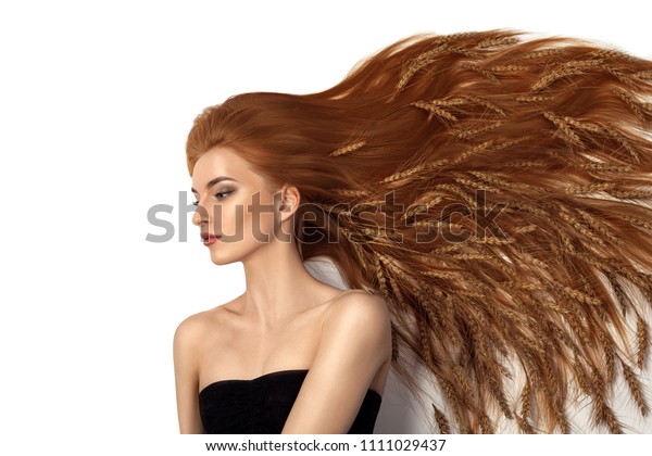 Beautiful Blonde Woman Long Straight Shiny Beauty Fashion Stock