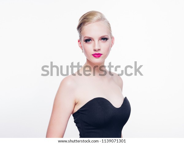 Beautiful Blonde Woman Short Hairstyle Pink Stock Photo Edit Now