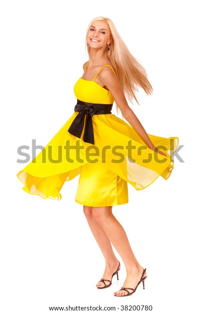 yellow dress with black belt
