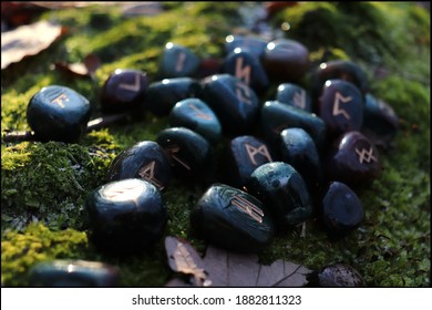 Beautiful Bloodstone Runes on a Mossy Background