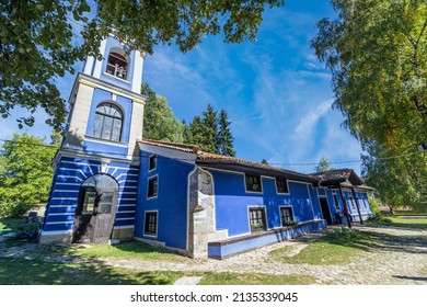 Beautiful blue church in Koprivshtitsa town in Bulgaria