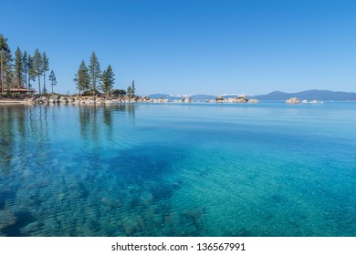 Beautiful Blue Clear Water On The Shore Of The Lake Tahoe