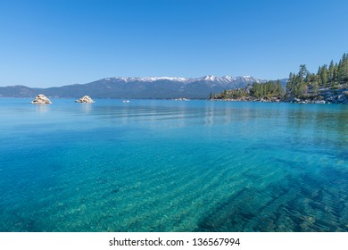 Beautiful Blue Clear Water On The Shore Of The Lake Tahoe