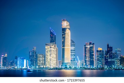 a beautiful blue hour view of Abu Dhabi City from Marina Break water Abu Dhabi, UAE, Abu Dhabi sunset