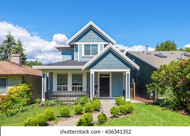 Beautiful Blue House Landscaping On Sunny Stock Photo 436341352 ...