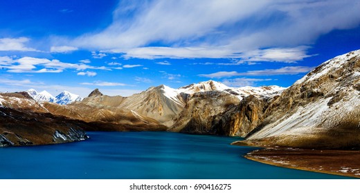 Beautiful blue lake in high altitude, Tilicho, Nepal