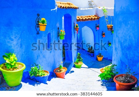 Beautiful blue medina of Chefchaouen city in Morocco, North Afri
