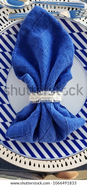 Beautiful Blue Napkin Folding Decoration White Stock Photo Edit