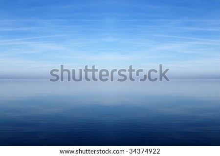 Beautiful blue photomontage of peaceful water and sky