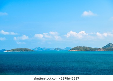 beautiful blue sea and sky viewpoint from Luklom beach, Samae San island, Sattahip, Chonburi, Thailand
