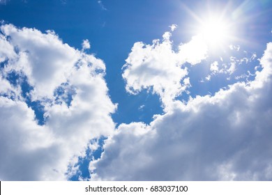 Beautiful Blue Sky With Cirrus Clouds And Sun Rays