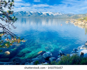 Beautiful blue sky and clear water in Lake Tahoe