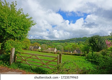 A beautiful blue sky cloudy day in the Cotswolds, near Painswick, The Cotswolds, Gloucestershire, England, UK