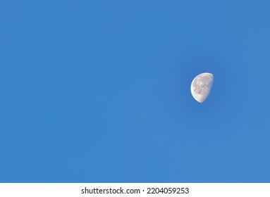 Beautiful Blue Sky Nature With Moon Picture Taken Midday, Natural Satellite, Natural Moon In Midday.