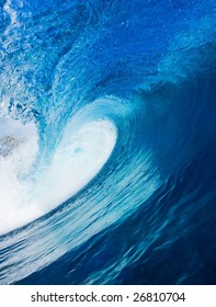 Beautiful Blue Surfing Wave, View In The Tube