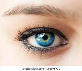 Beautiful blue woman eye close up