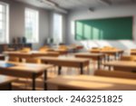 Beautiful blurred background of bright classroom and study room with panoramic windows and beautiful lighting.