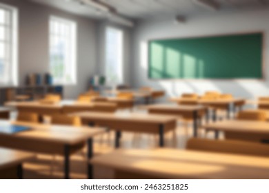 Beautiful blurred background of bright classroom and study room with panoramic windows and beautiful lighting.