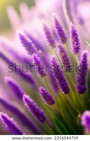 Beautiful blurry image of lavender flowers in nature with soft focus and atmospheric volumetric lighting.