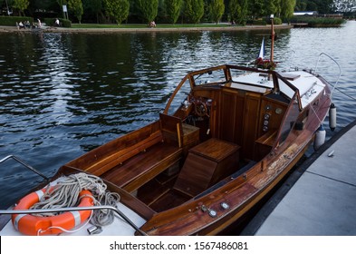 A BEAUTIFUL BOAT ON THE LAKE - Classic Wooden Motorboat At The Walking Pier