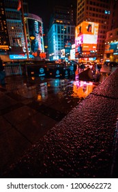 Beautiful Bokeh Of A Rainy Night In Madison Square Garden In Midtown Manhattan, New York City