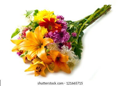 Beautiful Bouquet Of Bright Flowers  Isolated On White