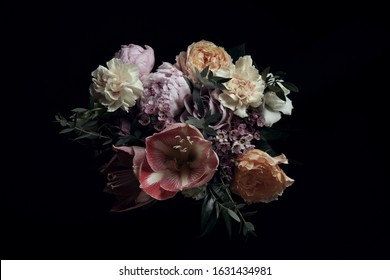 bunch of flowers with black background