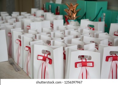 Beautiful box wedding favors on the table for wedding guests