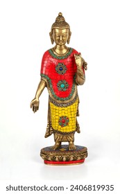 beautiful brass metal statue of meditatign buddha