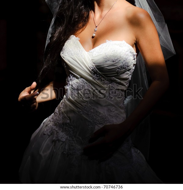 Beautiful Breasts Wedding Dress Closeup Stock Photo Edit Now