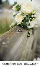 Beautiful Bridal Bouqet With White Peonies And Eucalyptus 