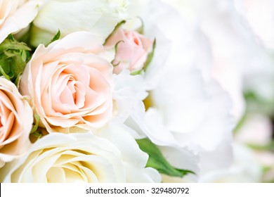 beautiful bridal bouquet of roses at a wedding party 
