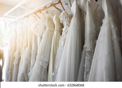 Beautiful Bridal Dress On Hangers