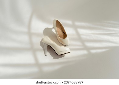 Beautiful bridal White high heel shoes of the Bride