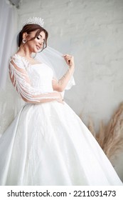 Beautiful Bride, Fashion Model Posing White Background