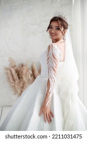 Beautiful Bride, Fashion Model Posing White Background