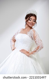 Beautiful Bride, Fashion Model Posing White Background