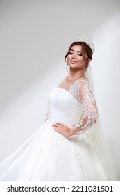 Beautiful Bride, Fashion Model Posing White Background