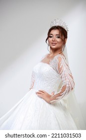 Beautiful Bride, Fashion Model Posing White Background