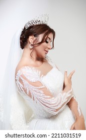 Beautiful Bride, Fashion Model Posing White Background