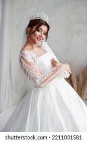 Beautiful Bride, Fashion Model Posing White Background