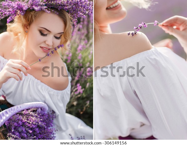 Beautiful Bride Lavender Field Newlywed Woman Stock Photo Edit