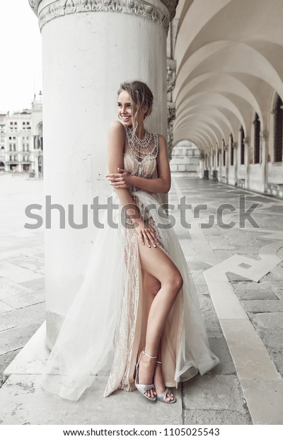 Beautiful Bride Long Elegant Luxury Ivory Stock Photo Edit